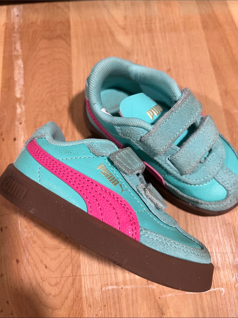 Baby Puma - Teal and Pink Kids Velcro Sneakers, toddler 5